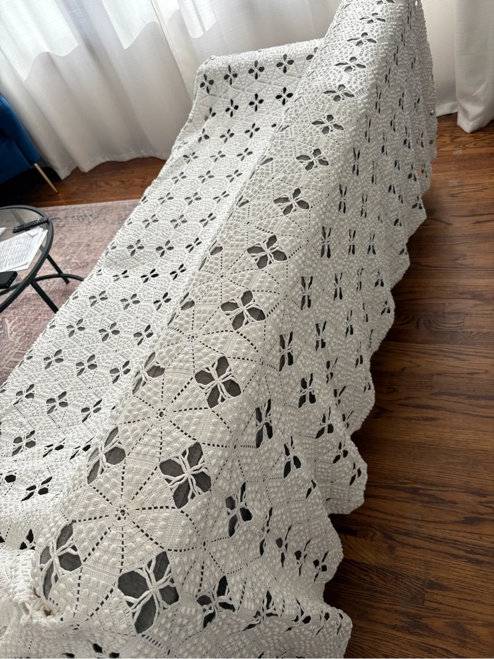 VTG handmade hand crocheted bedspread blanket 100% cotton 90x92 use or cutter